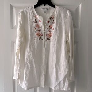 JUDITH HART PETITES LINEN COTTON BEADED Embroidered tunic 12 P